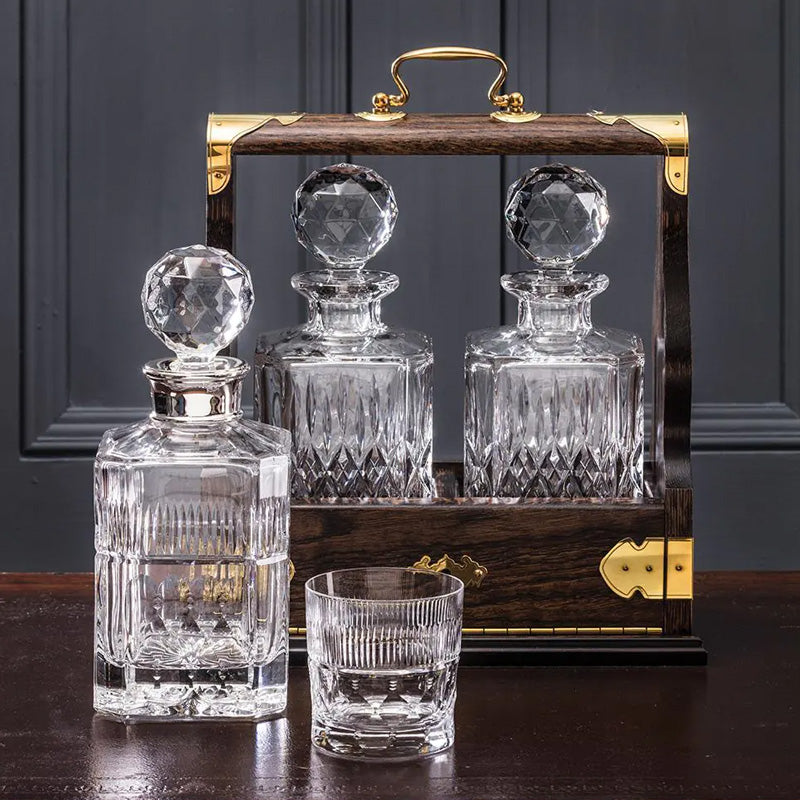 London Solid Oak Brandy Tray Set (Square Spirit Decanter & 2 Brandy  Glasses) (Gift Boxed) | Royal Scot Crystal