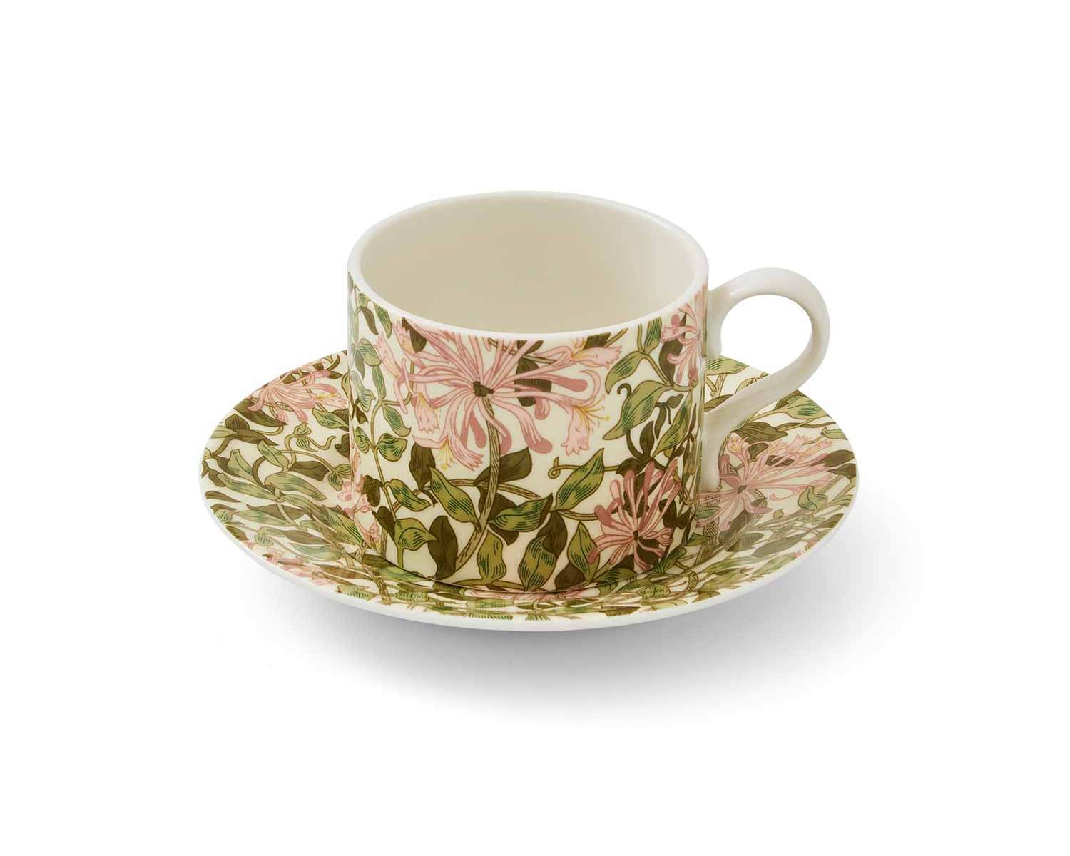 Porcelain Tulip-Shaped Mug with Leaf-Shaped Saucer