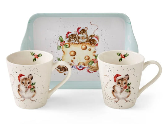 Royal Worcester Wrendale Christmas Collection Mug & Tray Set - Holly Jolly